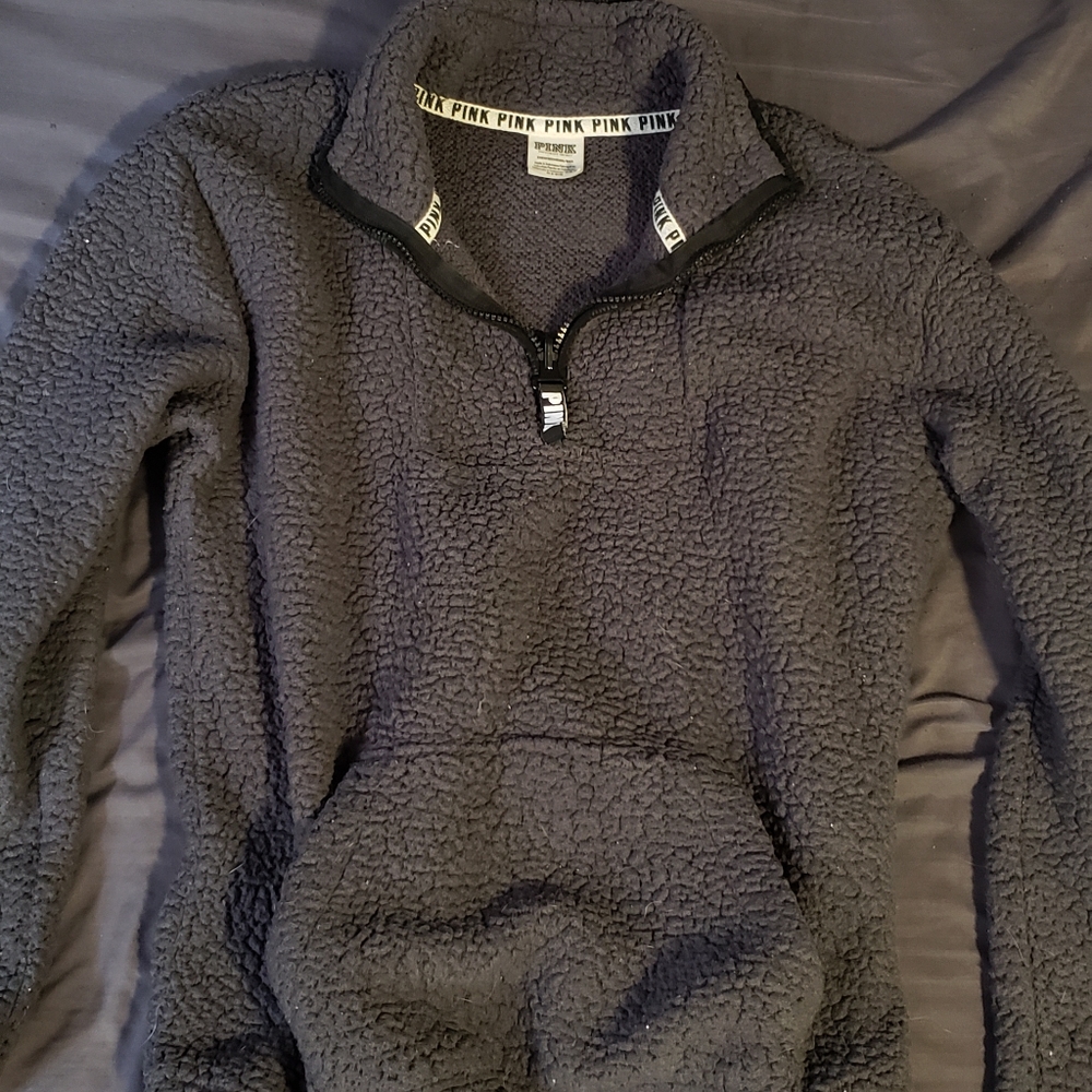 Grey Sherpa 1/4 zip Sweatshirt by Pink